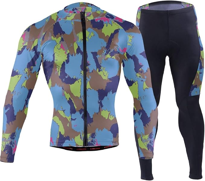 Amazon サイクリングウェア 上下セット サイクルジャージ モンスター 迷彩柄 サイクリング服 長袖 自転車ウェア 防風性 ロードバイク サイクリングスーツ サイクリングパンツ サイクルジャージ スポーツウェア メンズ ゴルフウェア サイクル 自転車 サイクルジャージ