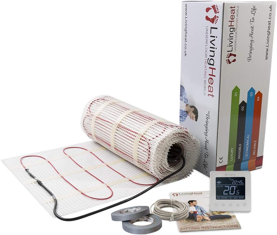 Underfloor Heating Mat Kit with Digital Thermostat 4sqm All Sizes Available. 150w/m2 Electric Under Tile Floor Heating with Lifetime Warranty and Next Day Delivery 4sqm White Digital Thermostat