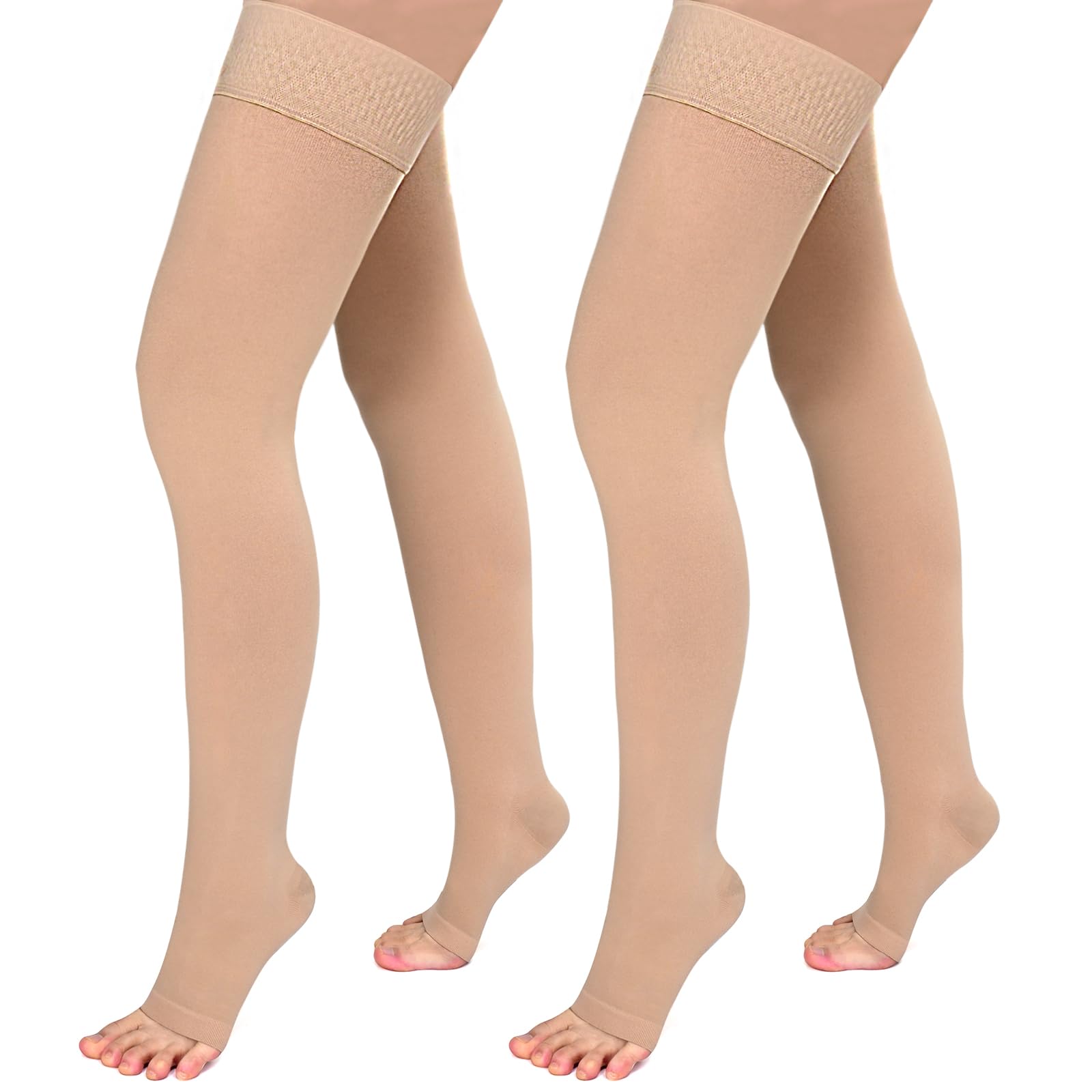 Evolyline Medical Open Toe Thigh High Compression Stockings for Women & Men with Silicone Band, Firm 20-30 mmHg Compression Socks Graduated Support for Varicose Veins Edema Flight