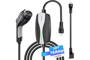 SEGUMA Level 1/2 EV Charger, 16Amp Electric Car Charger 25FT Cable with NEMA 6-20 Plug and NEMA 5-15 Adapter, Home Mobile EV Charging Station for J1772 BEVs/PHEVs 110V-240V(Black)