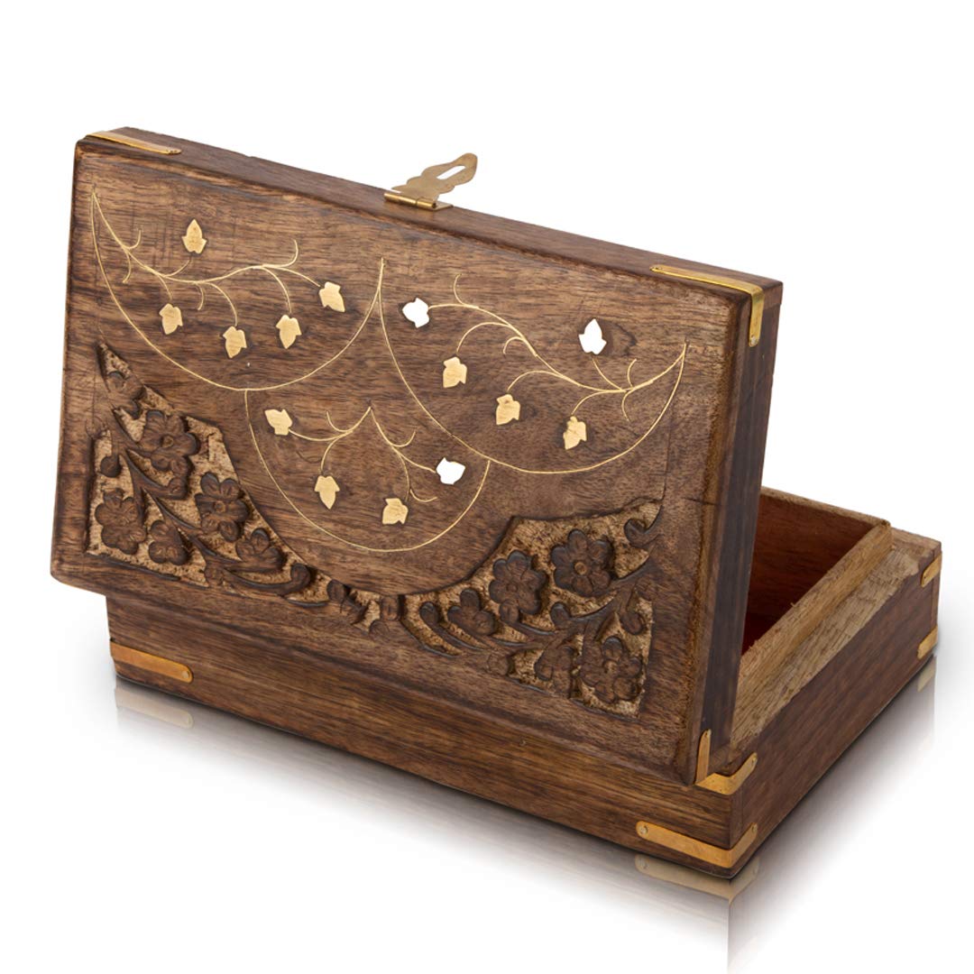 Handmade Wooden Jewellery Box With Free Lock & Key Keepsake Box Treasure Chest Lock Box Watch Box Storage Box Trinket Holder 8 x 5 Inches Great Birthday Anniversary Housewarming Gift Ideas