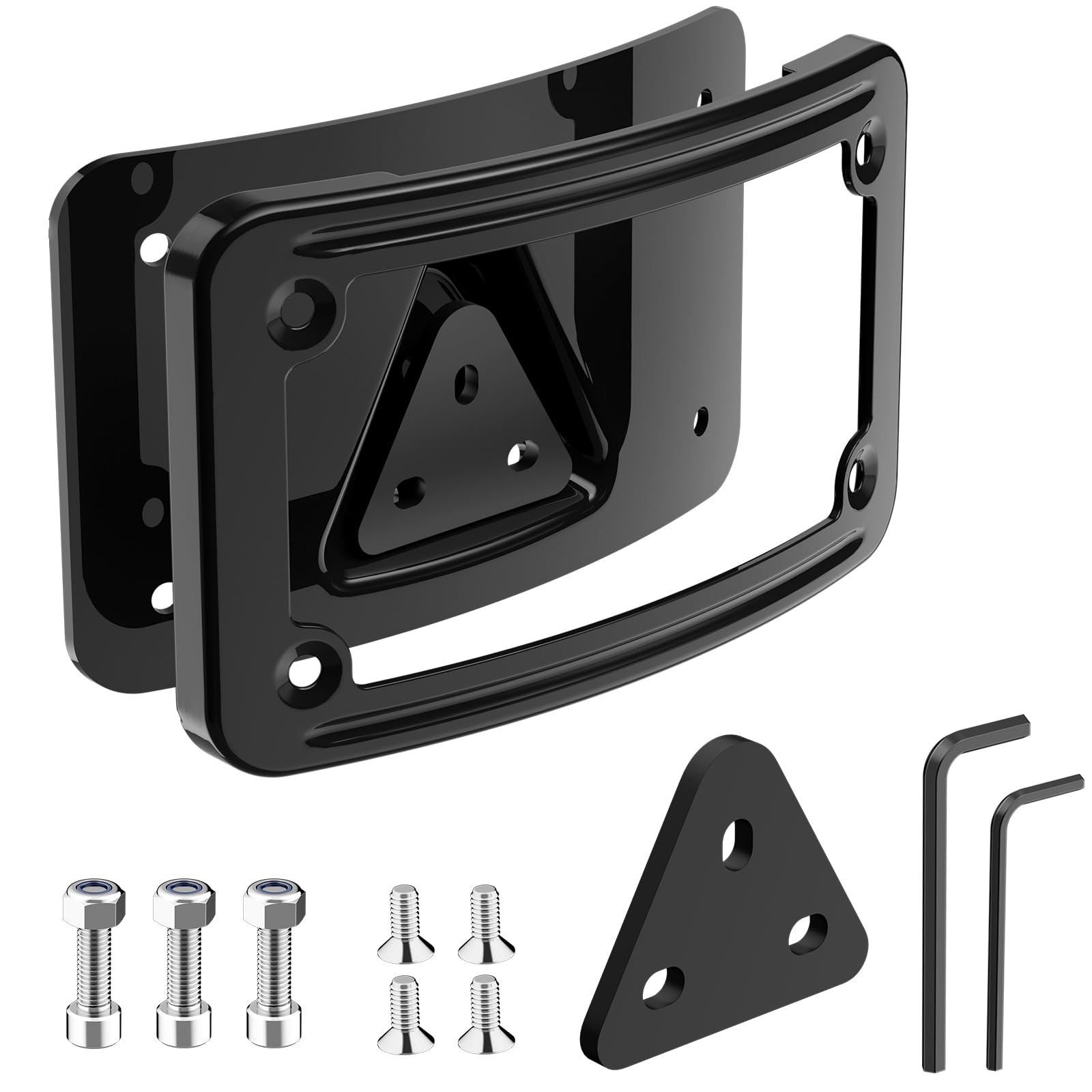 Photo 1 of 3 Hole Curved Laydown License Plate Mount Bracket w/Frame, Fit for All Harley Davidson Model w/Standard 3-Bolt Mounted License Plate Bracket, 02-08 VTX1800R/S/T, 03-09 VTX1300R/S/T (Black)
