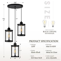 Osimir 3-Light Pendant Lighting, Black Dining Room
