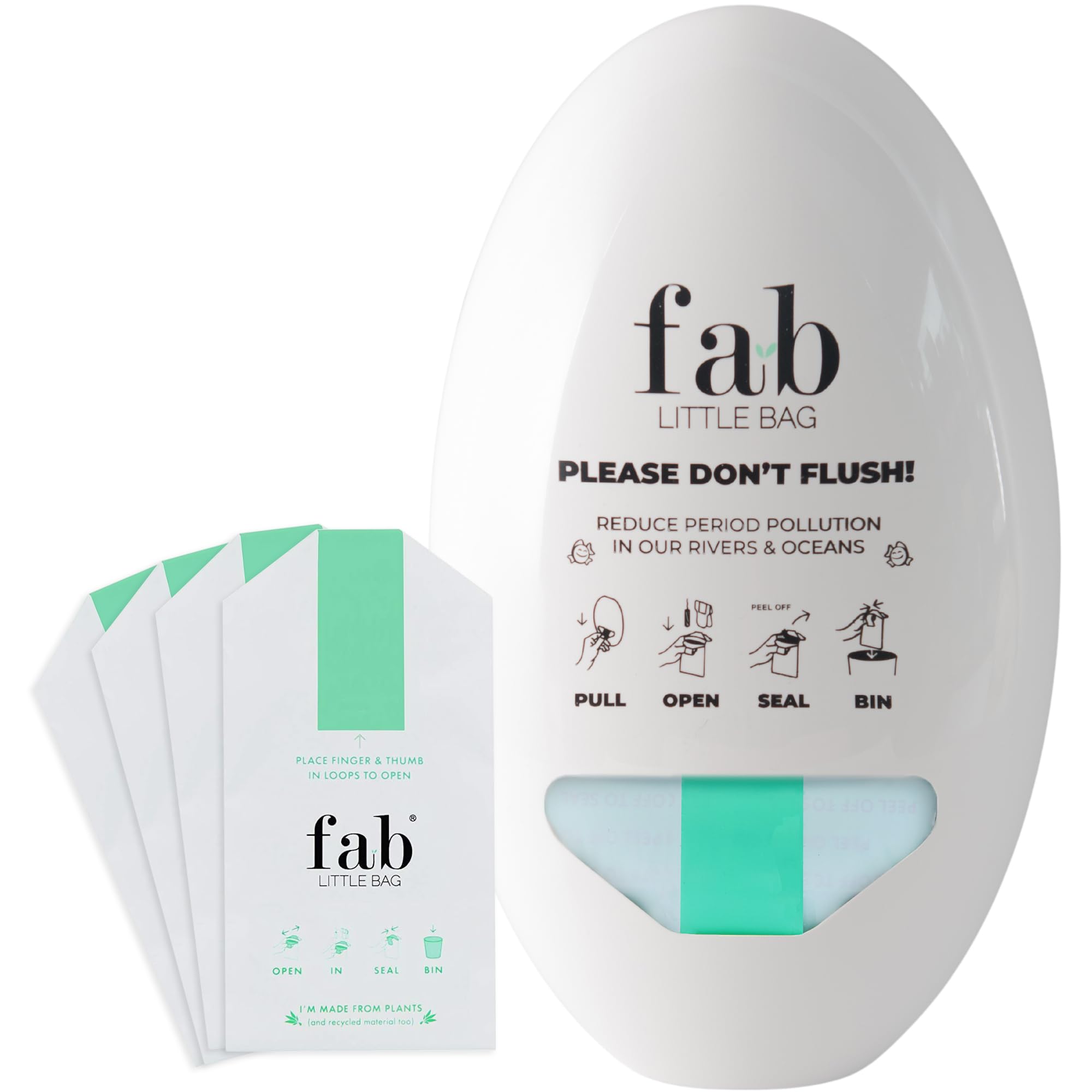 Fab Little Bag Sanitary Disposal Bags - Bag Dispenser Wall Mounted Unit + Refill Pack - Hygienic Sanitary Bags for Tampons - Public Toilets, Gyms, Offices, Hotels (1 x Dispenser, 100 Refills)