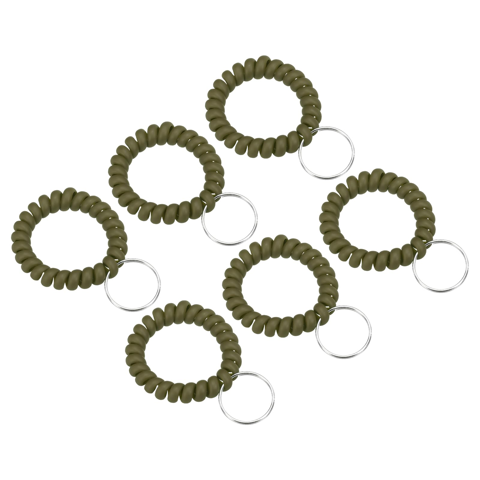 PATIKIL Stretchable Wristband Wristlet Keychain, 6 Pack TPU Spiral Wrist Coil Key Ring Holder for Outdoor Sport Gym Pool Sauna ID Badge, Matte Grass Green