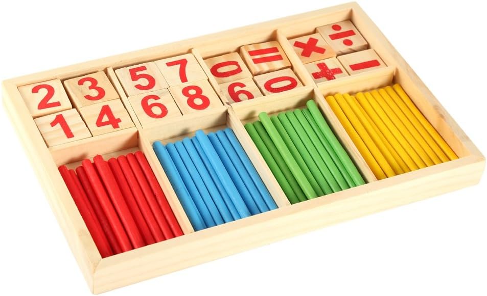 Yosoo Math Manipulatives Wooden Counting Rods Sticks Number Cards ...
