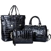 GJGJTER Women Tote Purses and Handbags 3pcs PU Crocodile Pattern Top-handle Satchel Clutch Wallet