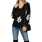 Maxure Women's V Neck Raw-Edge Fuzzy Sweater Trendy Long Sleeve Ribbed Knit Pullover Sweaters Dressy Casual Tops Clothes