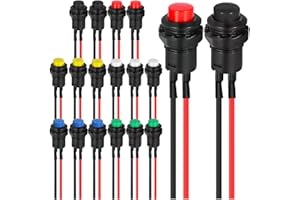 12mm Mini Latching Push Button on Off Switch,Self-Locking Switch AC 250V/1.5A 125V/3A,Micro Round Push Button Switch 2 Pin 12V,with Pre-Wired Wires for PC,Table Lamp,DIY Models,MKBKLLJY 18Pcs