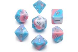 PJOY DND Dice Set 7PCS Blue Pink White D&D Polyhedral Dice with Velvet Dice Bag for Role Playing Dice Games as Dungeons and Dragons (Pastel Paradise)