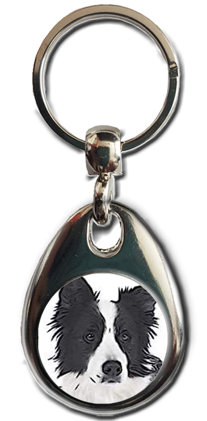 KAZMUGZ BORDER COLLIE DOG KEYRING. Heavy quality metal gift keyring. Double sided keychain. Puppy Dog Pet gift.