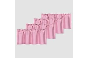 DECOVSUN 4 Panels Baby Pink Valance for Windows 42x18 Inch Solid Thermal Insulated Blackout Rod Pocket Kitchen Short Curtain Toppers Valance for Bathroom Living Room