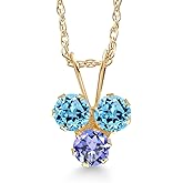 Gem Stone King 14K Yellow Gold Swiss Blue Topaz and Blue Tanzanite 3-Stone Pendant Necklace For Women (0.45 Cttw, Gemstone November Birthstone, Round 3MM, 18 Inch Chain)