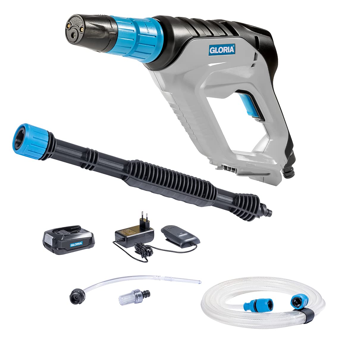 GLORIA MultiJet 18V - Multifunctional Battery Pressure Cleaner | Can be Used as Cleaner, Foam Gun, Plant Protection Sprayer, Surface Brush | 4-in-1 Nozzle, 40 cm Lance, 5 m Hose | 18V Bosch Battery Required
