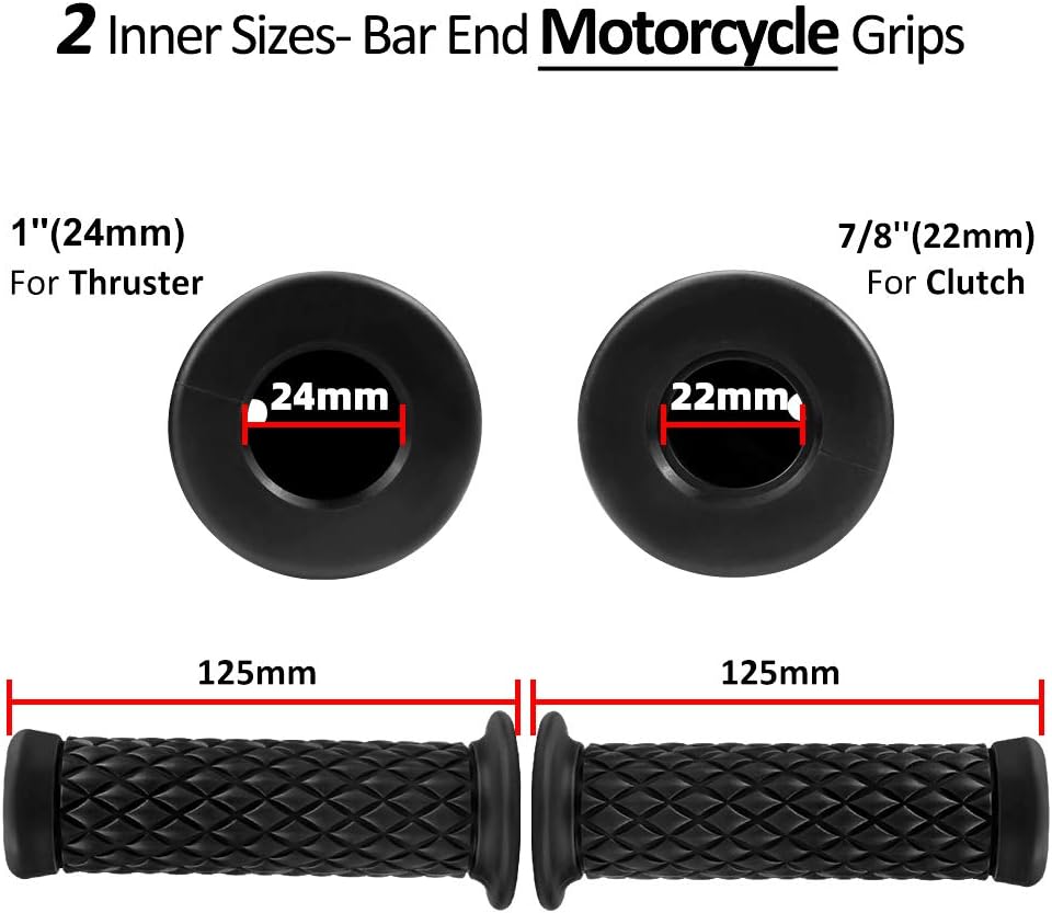surpassme Motorcycle Grips Non Slip Rubber Bar End Thruster Grip 7/8" 22mm 24mm Motorcycle Comfort Hand Handlebar Grip Thruster Grip for ATV Harley Honda Triumph Yamaha Kawasaki CG125 CB400 (Black): Sports & Outdoors