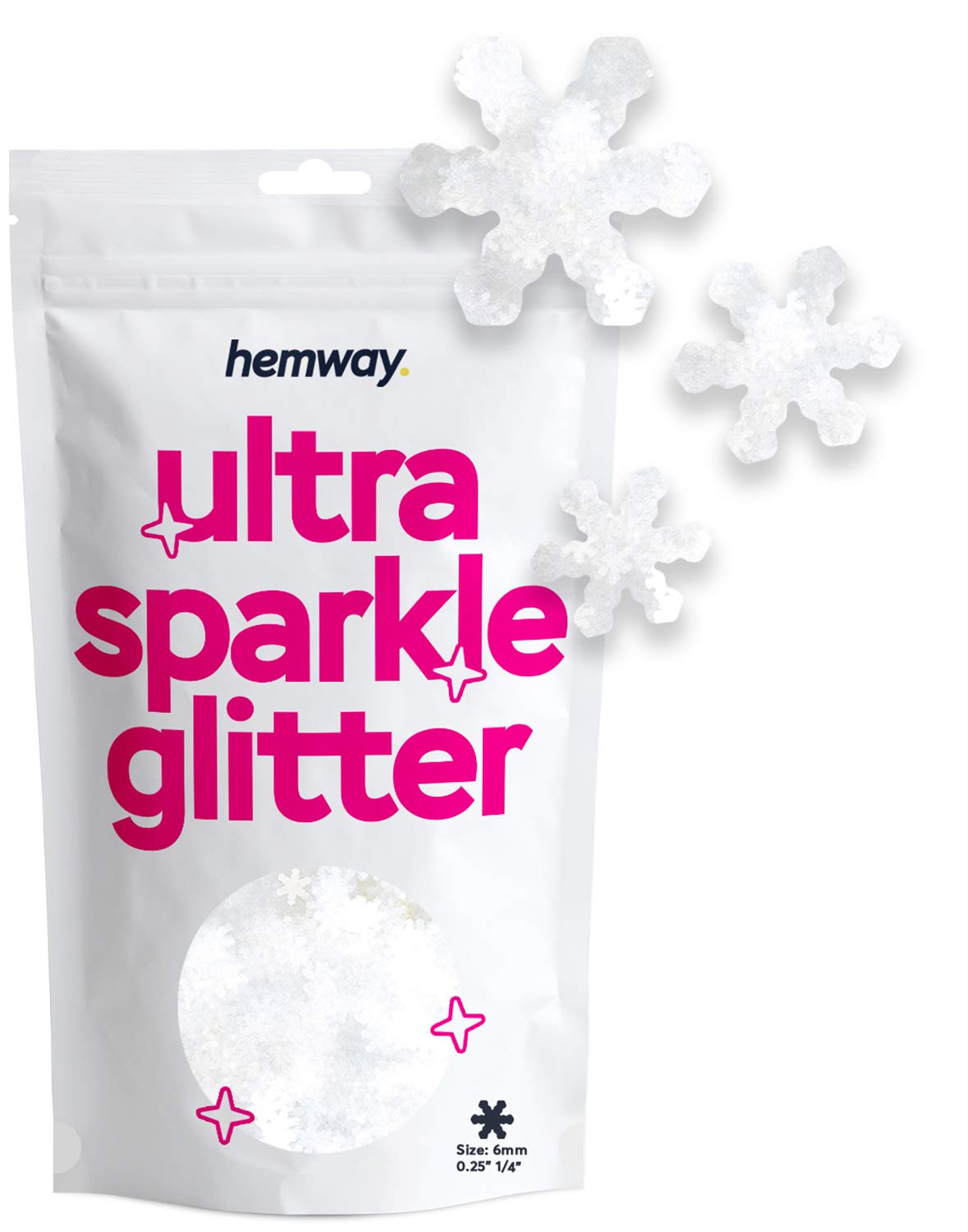 Hemway Ultra Sparkle Glitter Snowflake Shape, 50g, White Iridescent | Shaped Glitter for Arts & Crafts, Nail Art, Crafting, Card Making, Sparkle Decoration