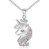 925 Sterling Silver Unicorn Necklace CZ Crown Unicorns Pendant Necklaces Christmas Jewelry Gifts Birthday Gift for Daughter Granddaughter
