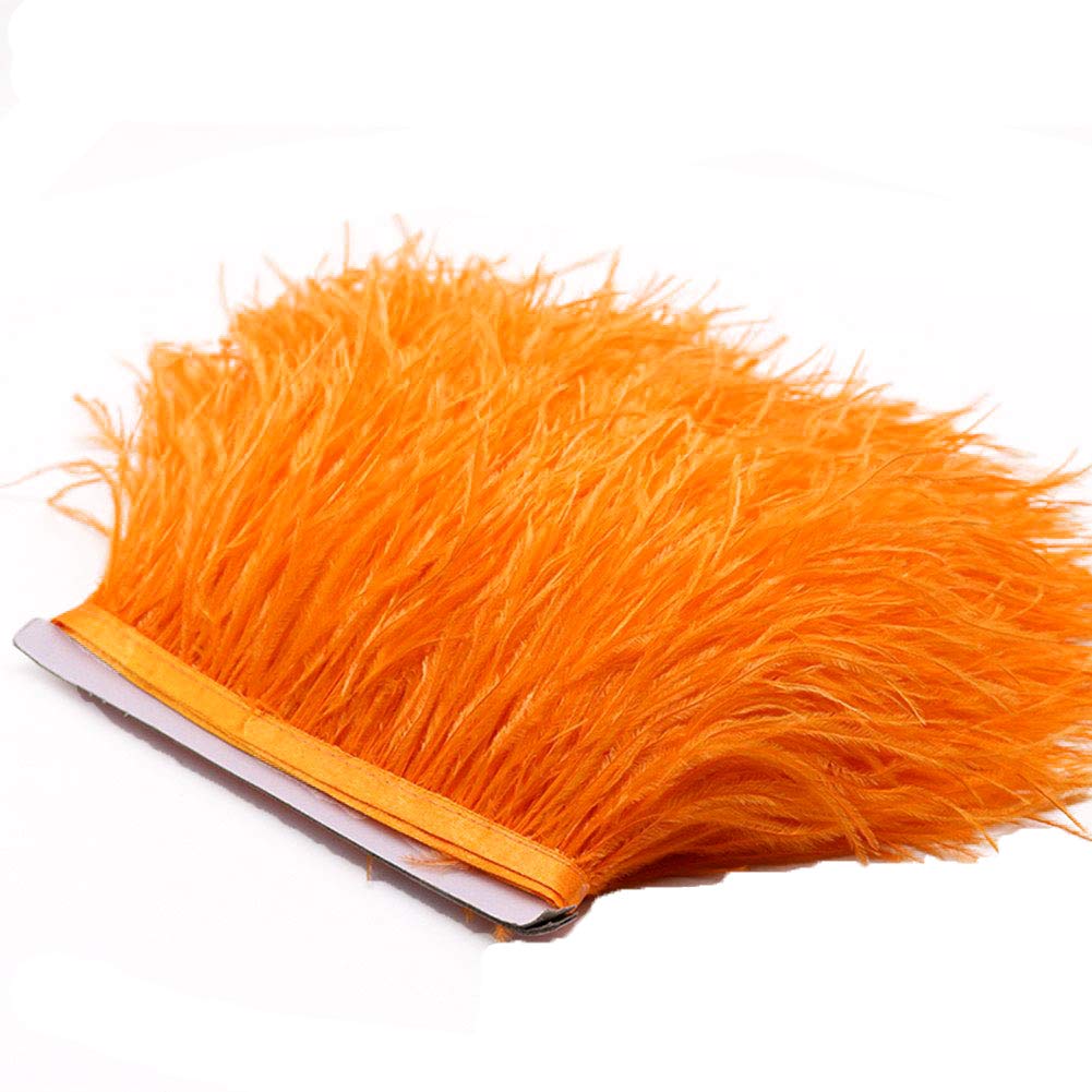 YEQIN Pack of 2 Yards Natural & Soft Ostrich Feathers Fringe Trims Ribbon - Used for Dress, Sewing Decoration, Craft Clothing, Boots, Wedding Decoration, DIY, Etc (Orange)