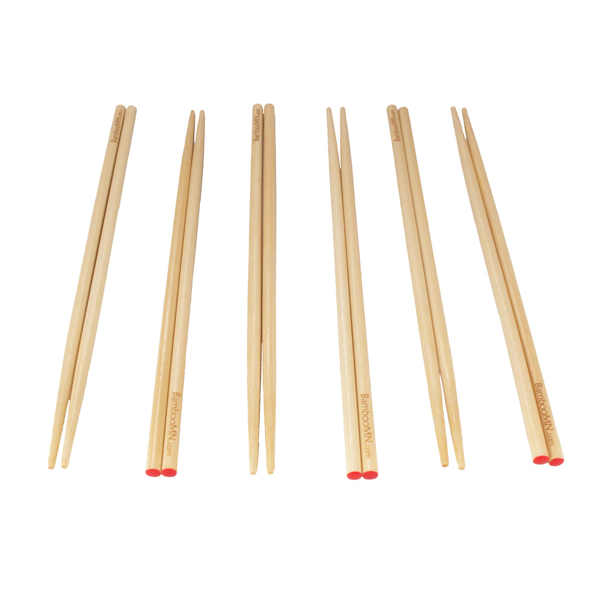 BambooMN Premium Reusable Japanese Bamboo Chopsticks, Red Dot End 10 inch - 36 Pairs