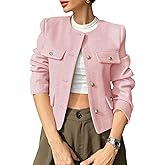 Cicy Bell Womens Cropped Tweed Blazers Jacket Collarless Button Down Business Casual Winter Coats 2026 Spring Outfits