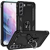 for Samsung S22 Plus/Galaxy S22+ Case with HD Screen Protectors, Military-Grade Metal Ring Holder Kickstand 15ft Drop Tested Shockproof Cover Case for Samsung Galaxy S22+ 5G Black