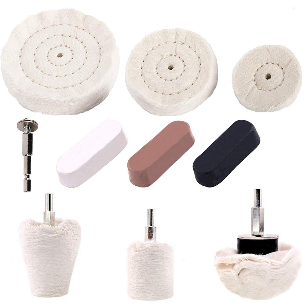 10 Pcs Polishing Wheel for Drill, Buffing Wheel Kits with 1/4 inches Metal Polish Pad Handle for