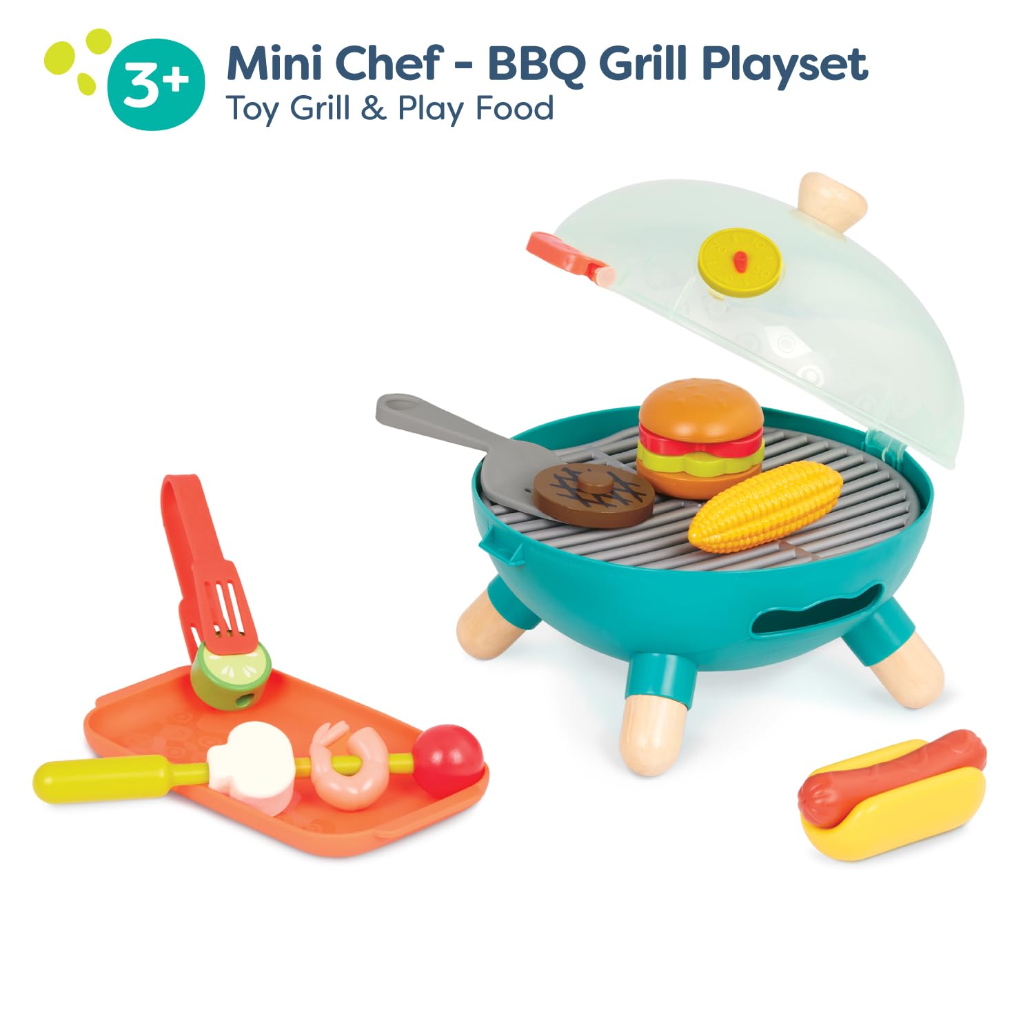 B. toys – Mini Chef – BBQ Grill Playset – Pretend Play BBQ Grill Play Set – Toy Grill & Play Food – Barbecue Role – Play Set for Kids – 3+ Years(16 Pieces)