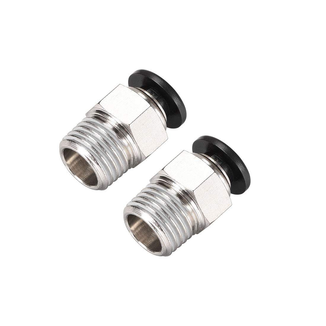 sourcing map Straight Pneumatic Push to Quick Connect Fittings 1/4NPT Male X 6mm Tube OD Silver Tone 2pcs
