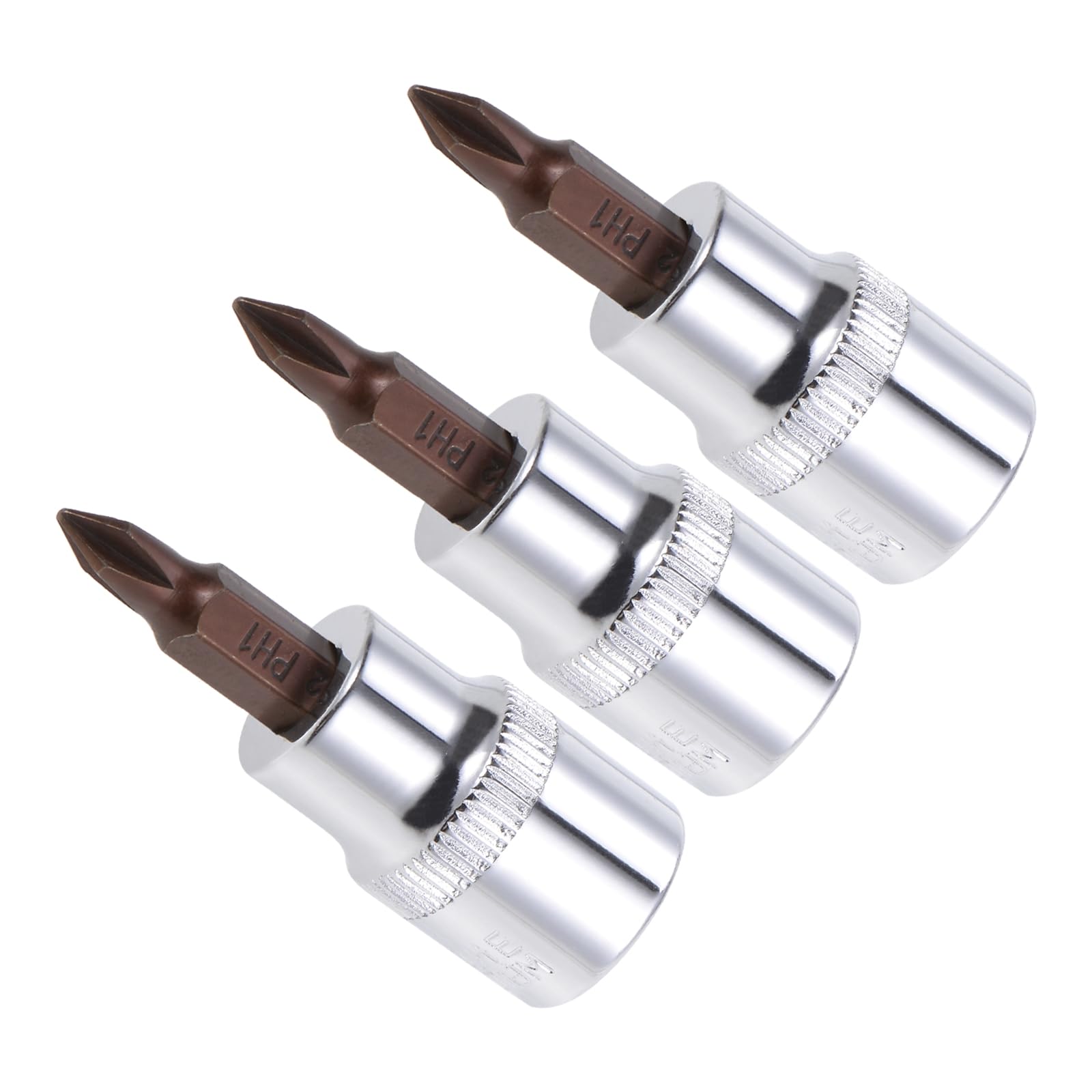 CoCud Phillips Bit Socket, PH1 Bit 3/8" Drive 1.89" Long, S2 Alloy Steel Heat Treated CR-V Socket - (Applications: for Fastener Application), 3-Pieces