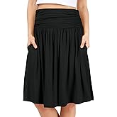 Simlu Skirts for Women Regular and Plus Size Skirt with Pockets Below The Knee Length Ruched Flowy Midi Skirt