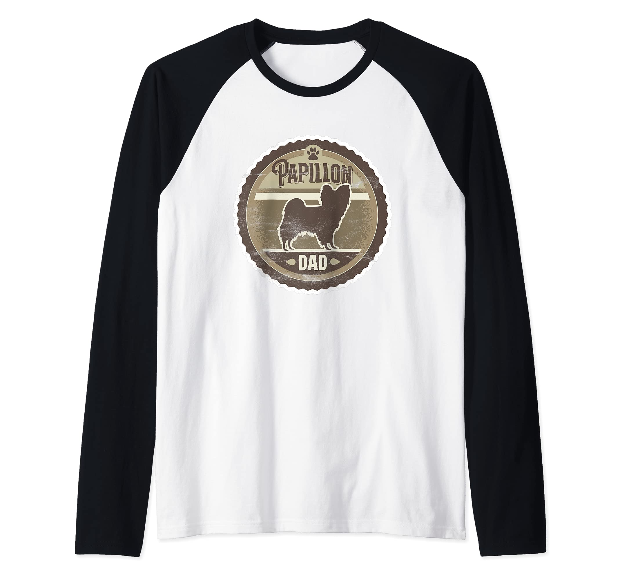 Papillon Dad - Papillon Dog Silhouette Raglan Baseball Tee