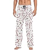 Christmas Sweets Snowflakes Pajama Pants White Red Candy Canes Men's Pajama Bottoms Lounge Sleepwear PJs Sleep Pants S