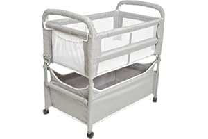 ARMS REACH Arm’s Reach Clear-Vue Co-Sleeper Bedside Bassinet Featuring Clear Mesh Panels with Fold-Down Side, Large Attached Storage Basket, 4 Wheels, and Height-Adjustable Legs, Gray