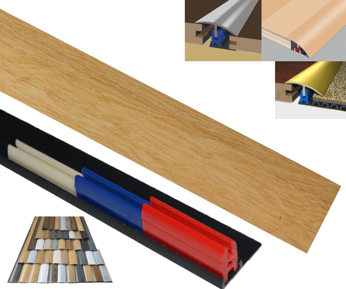 Laminated Threshold Strip Clip System 38mm x 90cm Multi-Height & Pivot Self Adhesive Easy Fit (Light Walnut)