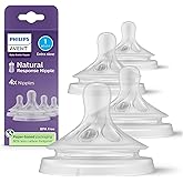 Philips Avent Natural Response Nipples, Extra Slow Flow, BPA-Free, 4-Pack | Baby-Controlled Flow, No-Drip Design, Anti-Colic Valve, Wide Breast-Shaped Nipple, 4-Pack, SCY961/44