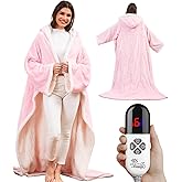 Klaggie Wearable Heated Blanket with Foot Pocket Sleeves, Heated Robe Heated Snuggie, 6 Heating Levels 4 Hours Auto-Off, Overheat Protection Machine Washable, 50”x70”, Pink