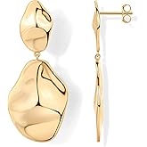 PAVOI 14K Gold Plated 925 Sterling Silver Posts Teardrop Statement Dangle Earrings | Lightweight Hammered Drop Dangle Earring
