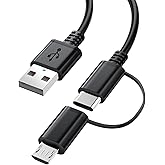 Fast Charger for Amazon Fire Tablet,Micro USB Cable USB C Charging Cord for Kindle Paperwhite,All Generation Fire HD 10 8 7 Plus,Max 11,Kids Pro,Edition Voyage Touch E-Readers,Type C (1, Black, 6ft)