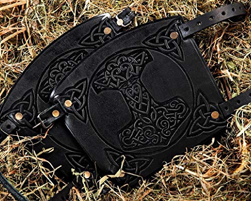 Halloween Viking Barbarian costume - Leather Cuff - Larp Gauntlet - Leather Wristbands - Larp Accessories Viking Bracers - Thor`s Hammers - Archery Armguard - Length 6"