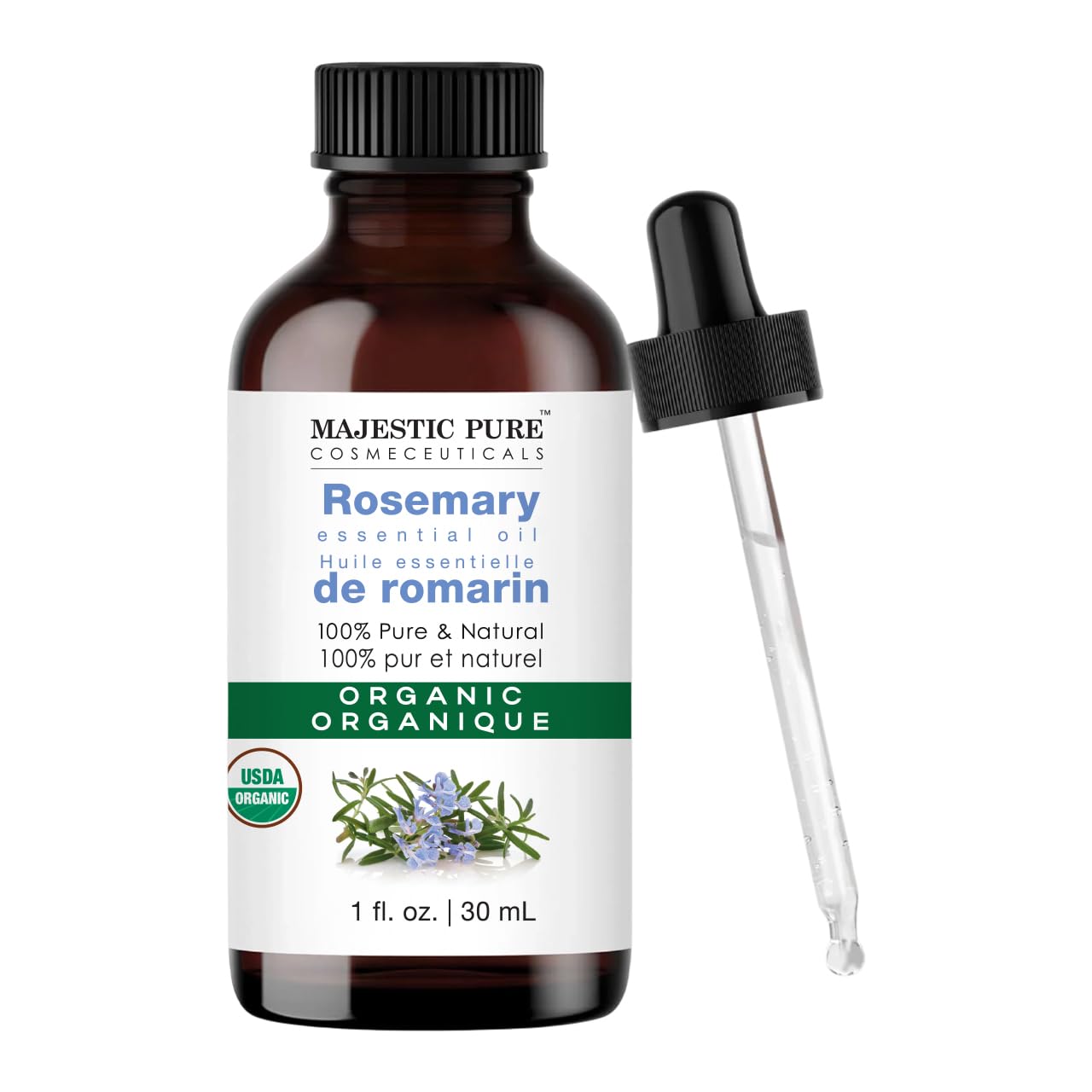 Majestic Pure Organic Rosemary Essential Oil - 100% Pure & Premium Oil for Hair Growth, Skin, Face, Aromatherapy & Diffuser - 1 fl oz | Perfect Organic Oil for Hair Growth - Image 2