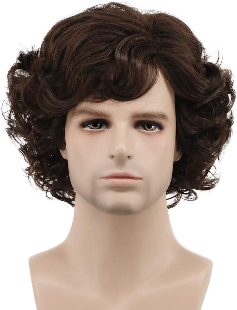 Karlery Adult Men Brown Short Fluffy Curly Wig Halloween Cosplay Anime Costume Party Wig