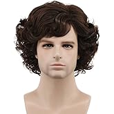 karlery Adult Men Brown Short Fluffy Curly Wig Halloween Cosplay Wig Anime Costume Party Wig
