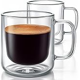 Aquach 2-Pack Double Walled Insulated 8oz Glass Coffee Mugs with Handle - Ideal for Espresso, Latte, Americano, and Cappuccino