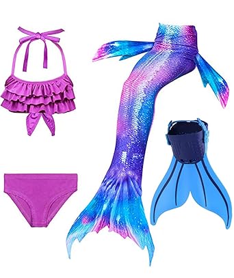 ShePretty Meerjungfrauenschwanz Zum Schwimmen Mädchen Cosplay Prinzessin Kostüm Bikini Badeanzug für Kinder