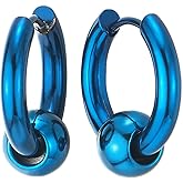 Stainless Steel Circle Beads Huggie Hinged Hoop Earrings for Men Women, 2pc
