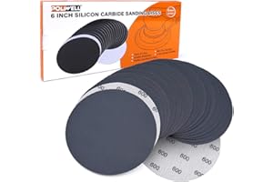 POLIWELL 6 Inch (150mm) 600 Grit High Performance Waterproof Hook & Loop Sanding Discs Heavy Duty Silicon Carbide Round Flocking Sandpaper for Wet/Dry Sanding Grinder Polishing Accessories, 20-Pack