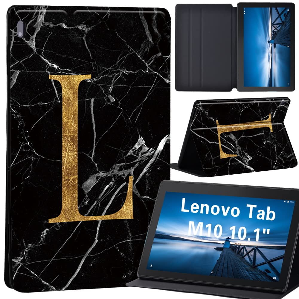 Case for Lenovo Tab M10 TB-X605F/ TB-X605L/ TB-X505F/ TB-X505L - Leather Stand Cover Case for Lenovo Tab M10 10.1-Inch Tablet (letter L on black marble)