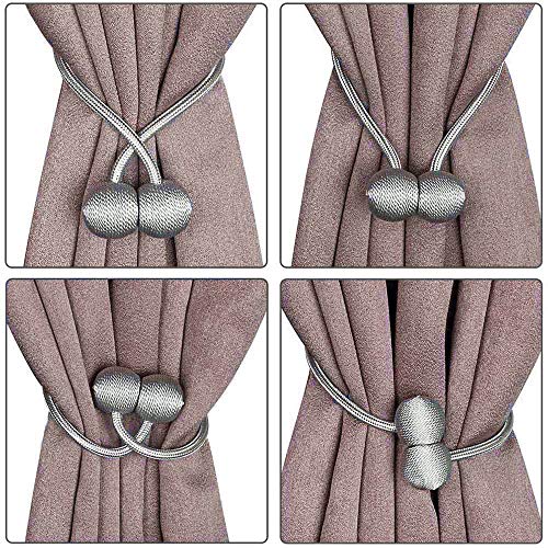 LED Bright Life 6 Pack Magnetic Curtain Tiebacks,The Most Convenient Woven Texture Rope Drape Tie Backs, Decorative Holdback Holder for Window Sheer Blackout Home Office,16 Inch (Beige)