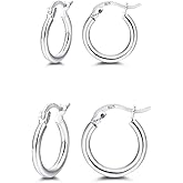 Small Silver Hoop Earrings 925 Sterling Silver Hypoallergenic Hoop Earrings 2 Pairs Huggie Earrings for Women Men 13mm 15mm