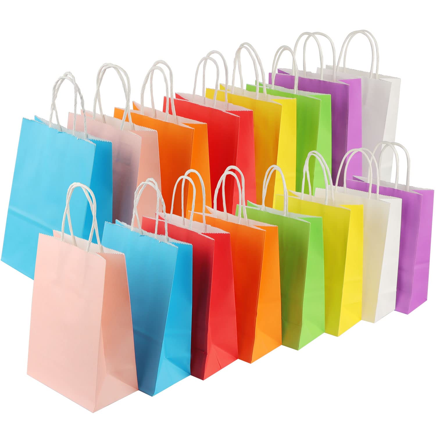 OWill 30 Pcs Party Bags, 8 Colors Paper Gift Bags with Handles,Childrens Kraft Paper Party Bags for Kids Party,Birthday,Coloured Paper Bags Supplies -16×8×22 cm